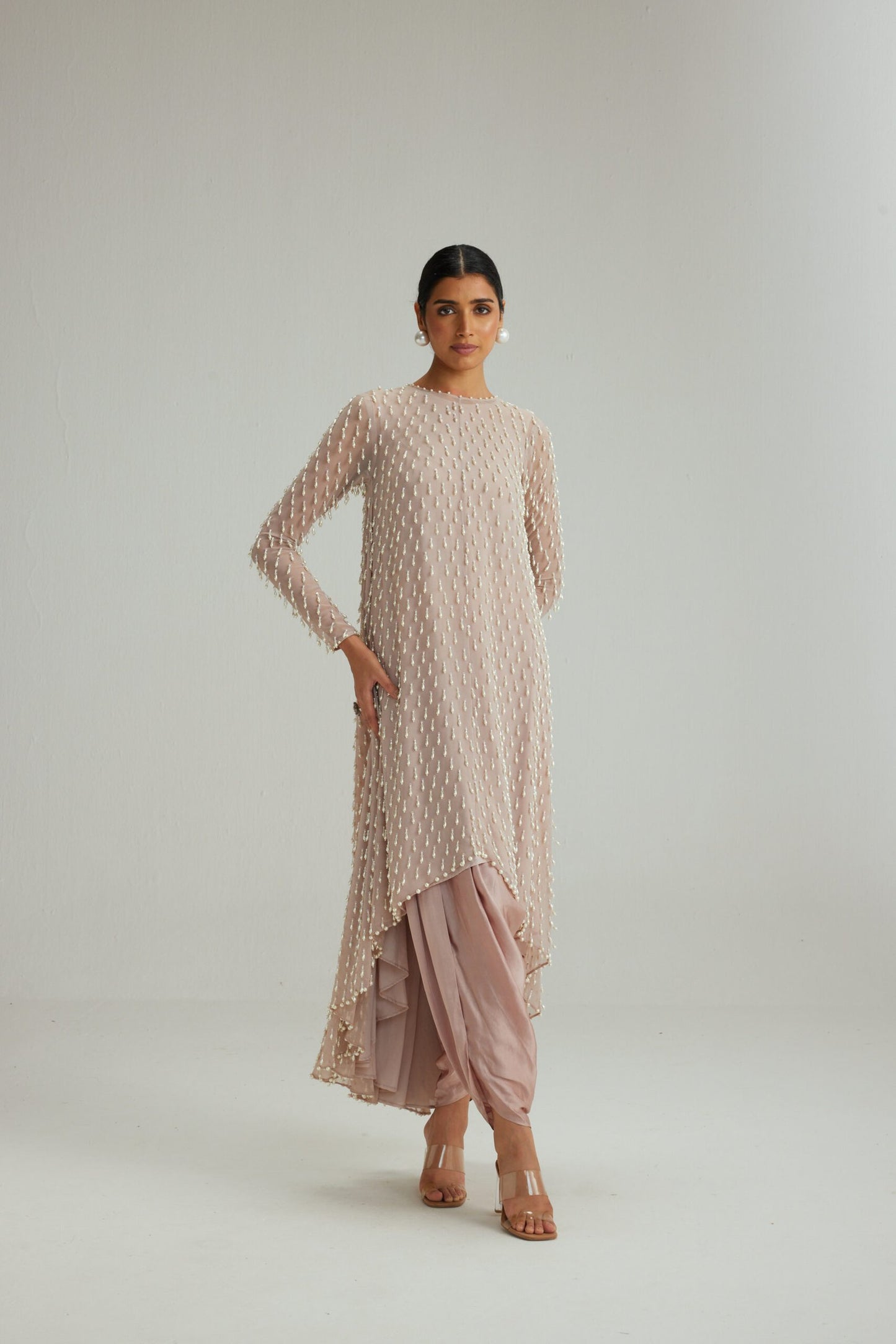 Ash Pink Pearl Drop Kurta set with Dupatta