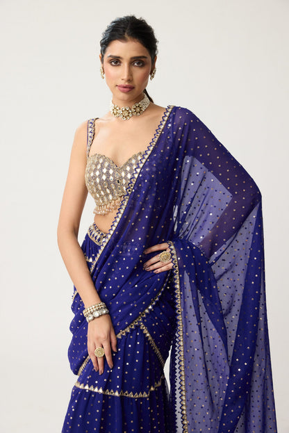 Persian Blue Multi-tier Mirror Saree Set