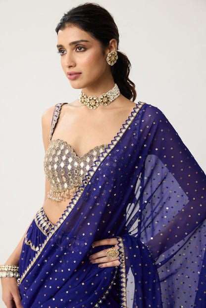 Persian Blue Multi-tier Mirror Saree Set