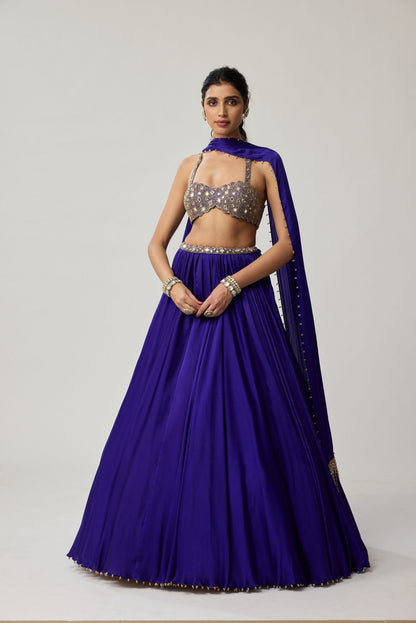 Persian Blue Mirror Satin skirt Set