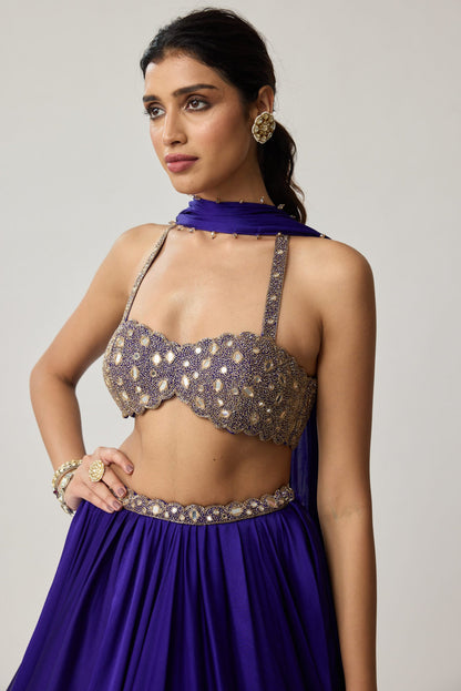 Persian Blue Mirror Satin skirt Set