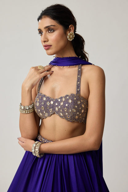 Persian Blue Mirror Satin skirt Set