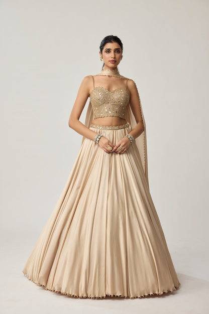 Light Beige Mirror Corset Satin skirt Set