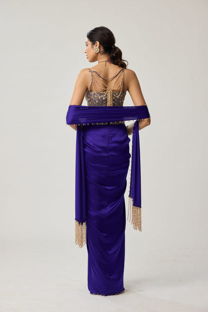 Persian Blue Mirror Corset Satin draped skirt Set