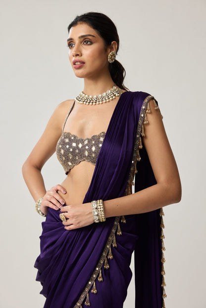 Royalty Purple Mirror Draped Saree Set