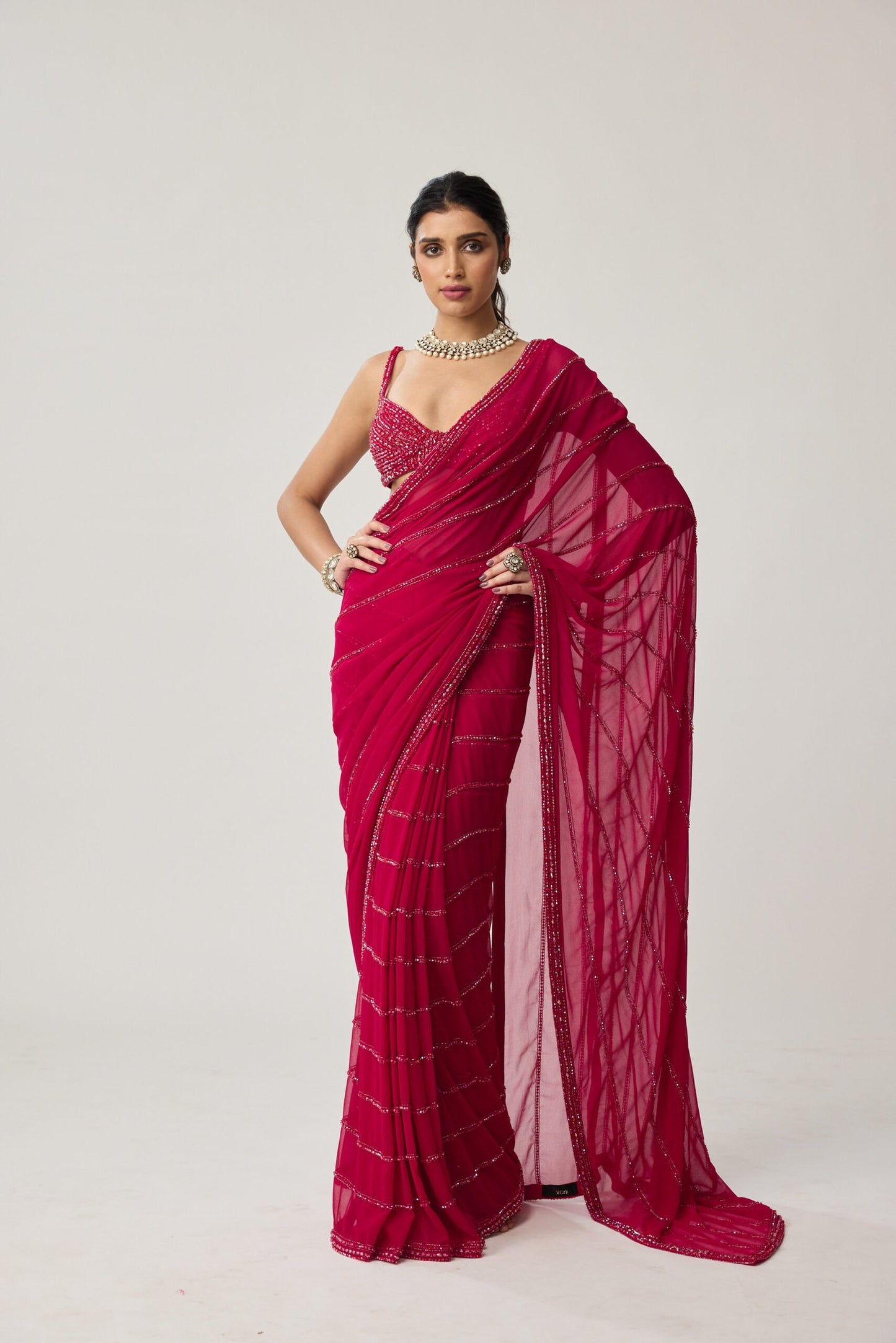 Ruby Red Crystal Saree set