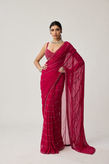 Ruby Red Crystal Saree set