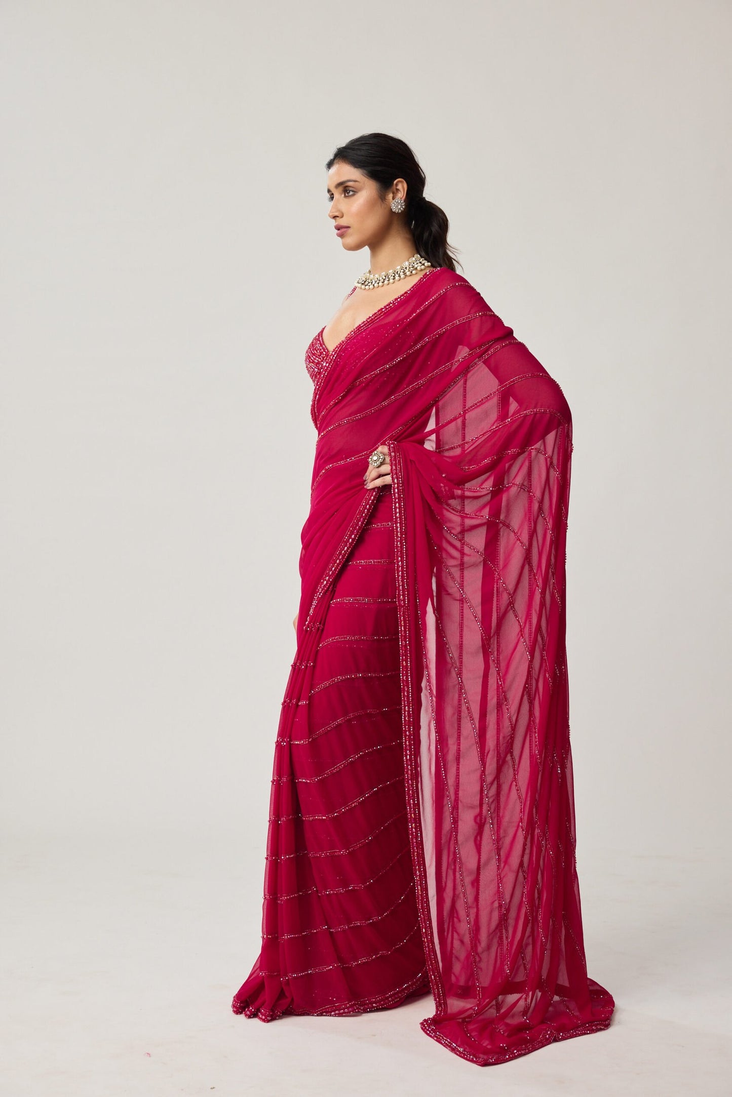 Ruby Red Crystal Saree set