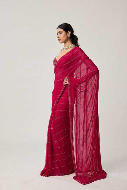 Ruby Red Crystal Saree set