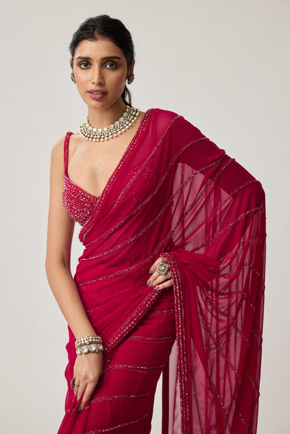 Ruby Red Crystal Saree set
