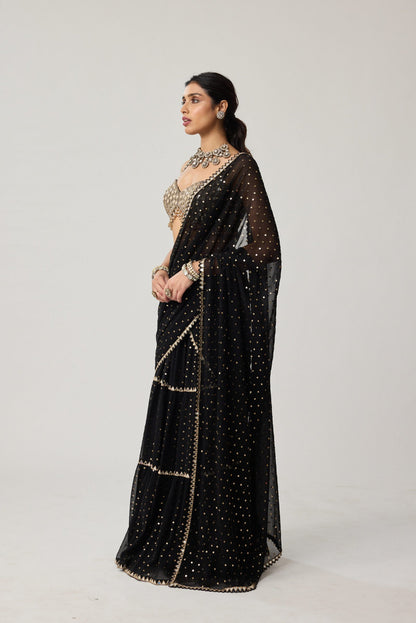 Black Georgette Multi-tier Saree Set