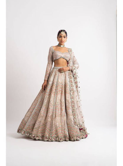 White Heavy Multi Geo Color Lehenga Set