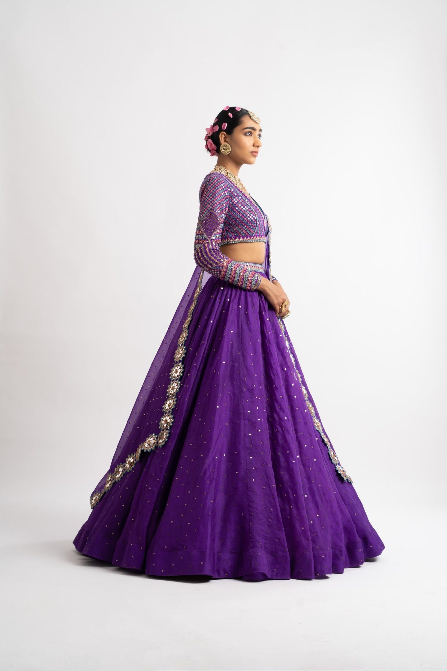 Purple Silk Organza Lehenga Set