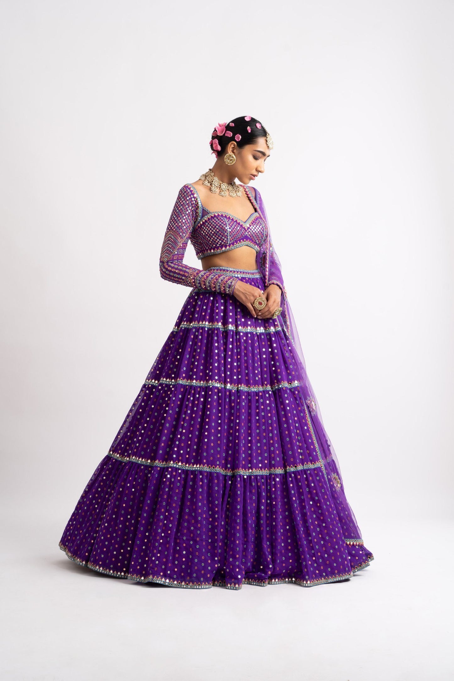 Purple Multi Tier Multi Color Lehenga Set