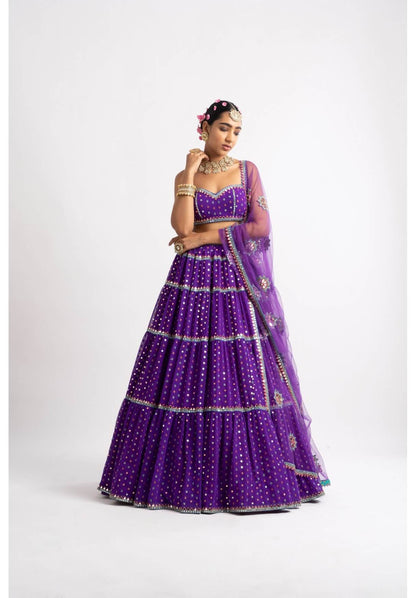 Purple Noodle Strap Multi Tier Lehenga Set
