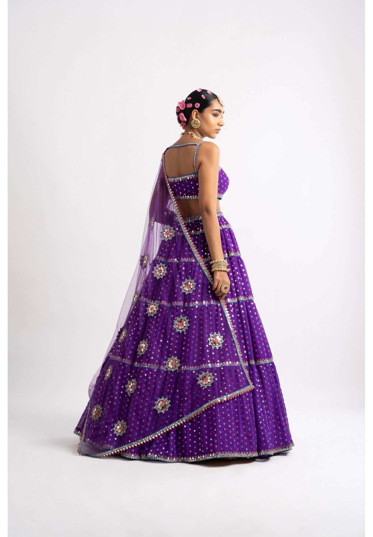 Purple Noodle Strap Multi Tier Lehenga Set