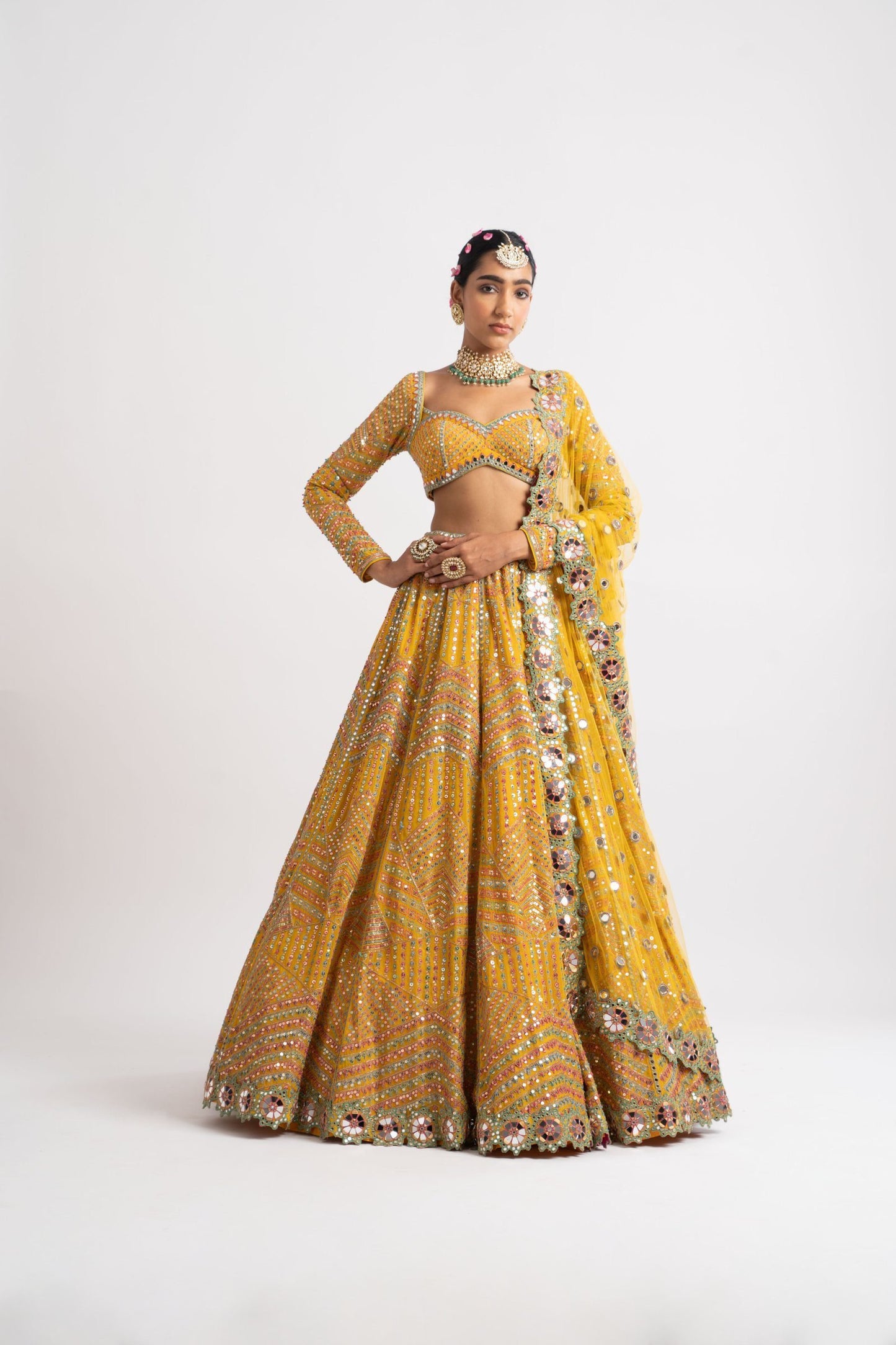 Yellow Heavy Multi Color Lehenga Set