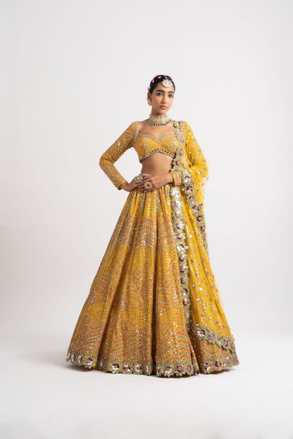 Yellow Heavy Multi Color Lehenga Set