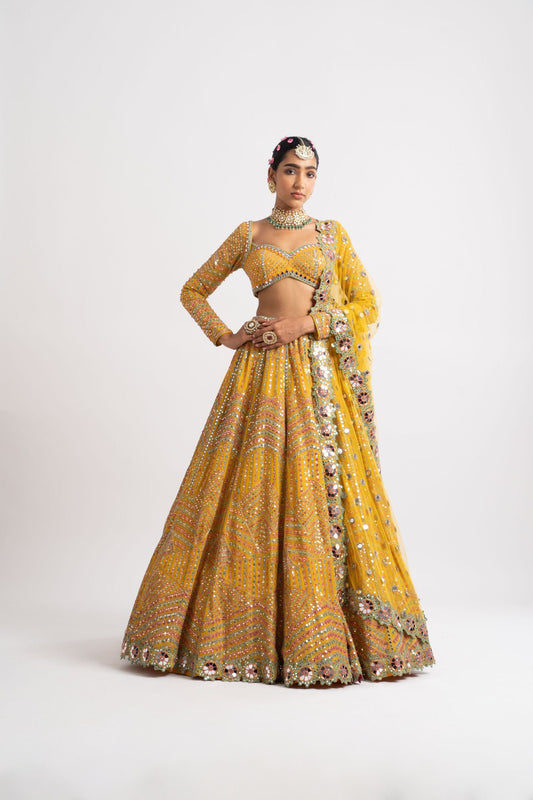 Yellow Heavy Multi Color Lehenga Set