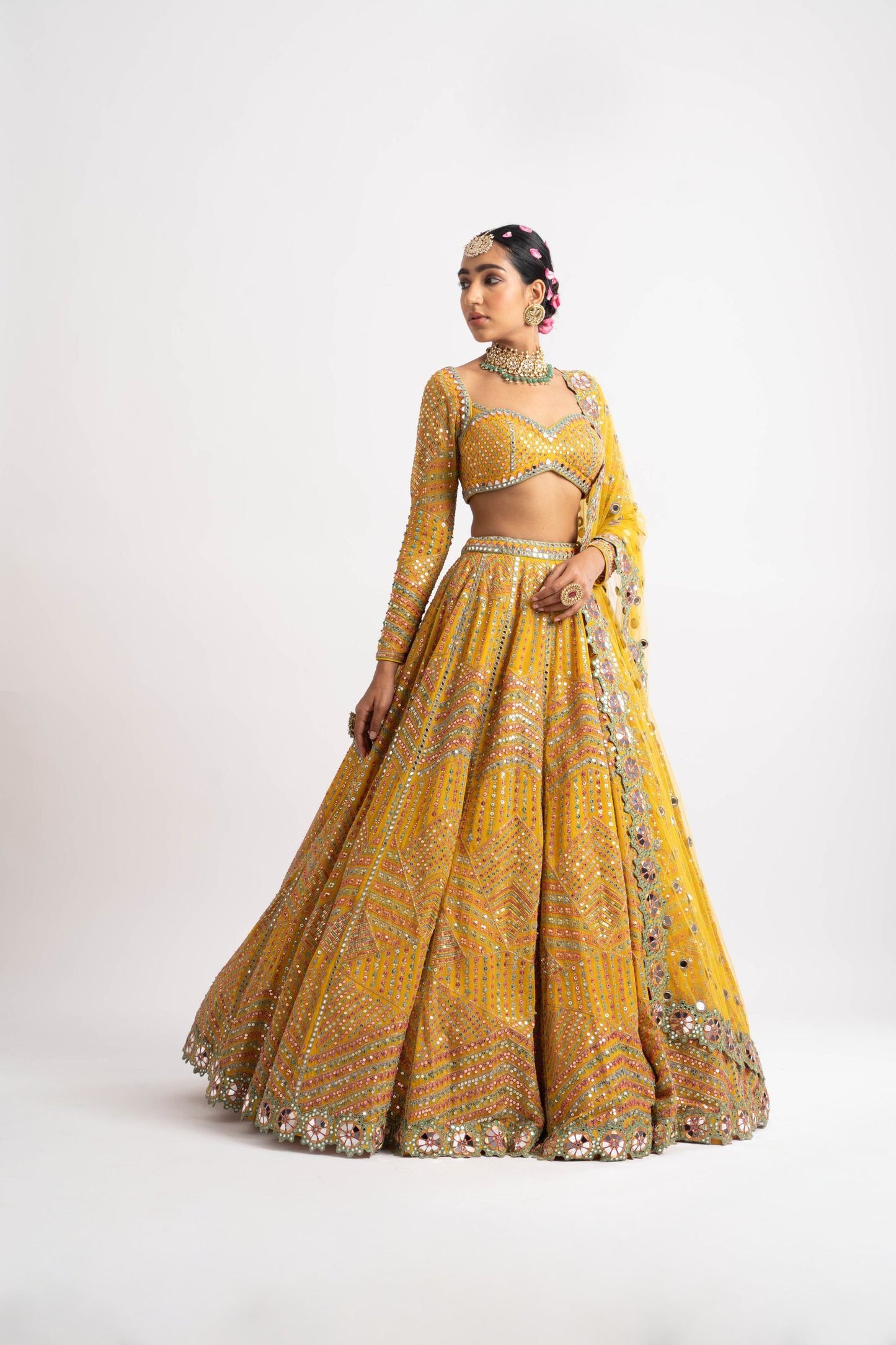 Yellow Heavy Multi Color Lehenga Set
