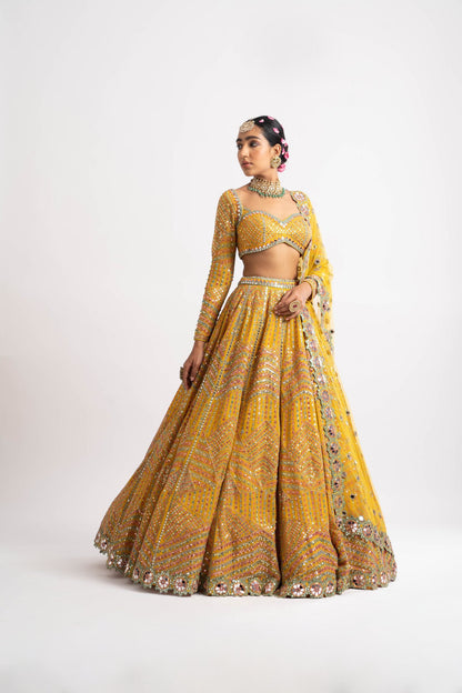 Yellow Heavy Multi Color Lehenga Set