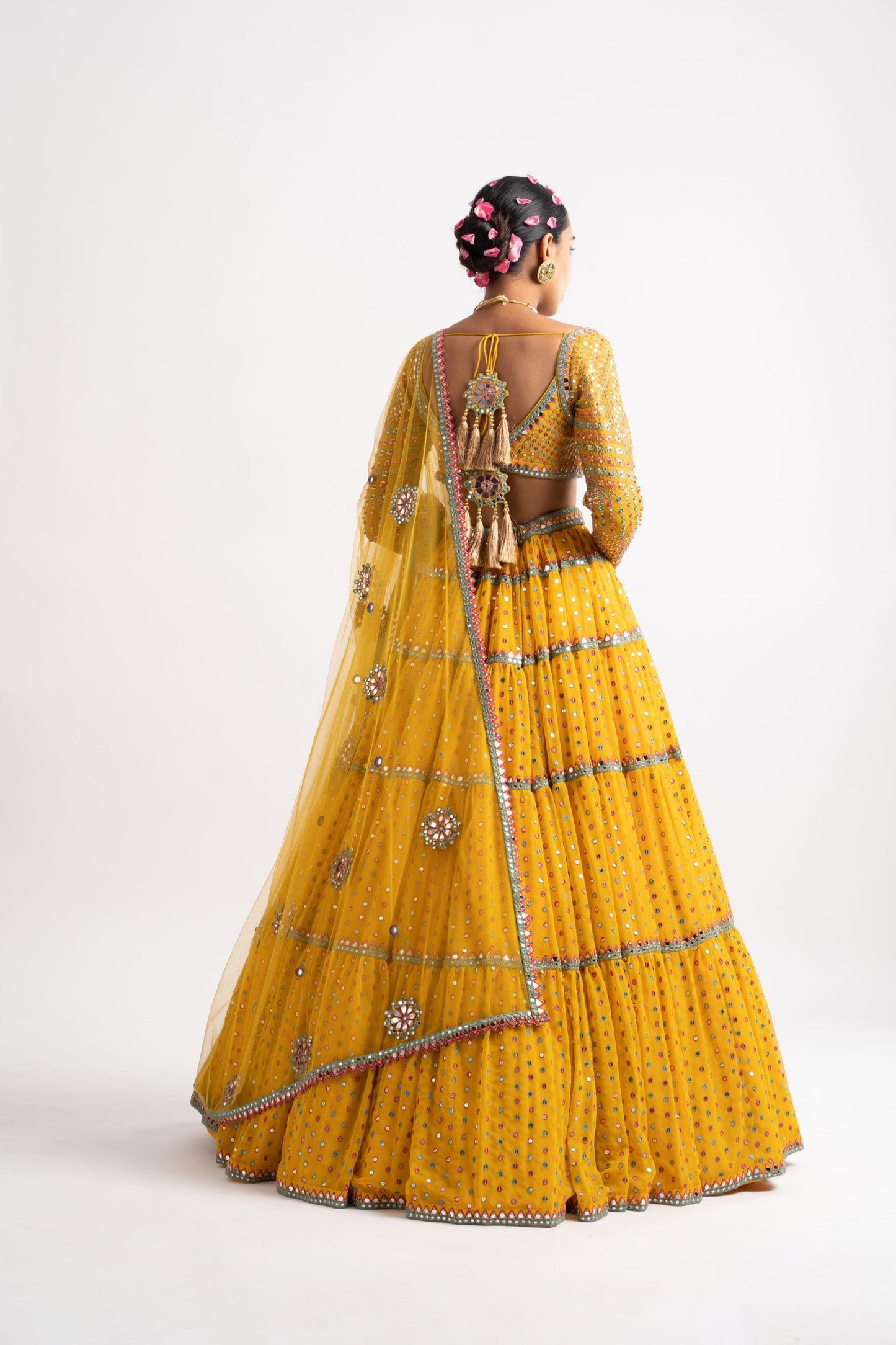Yellow Multi Tier Multi Color Lehenga Set