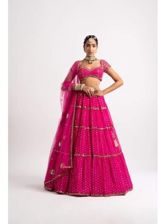 Fuschia Multi Tier Lehenga Set