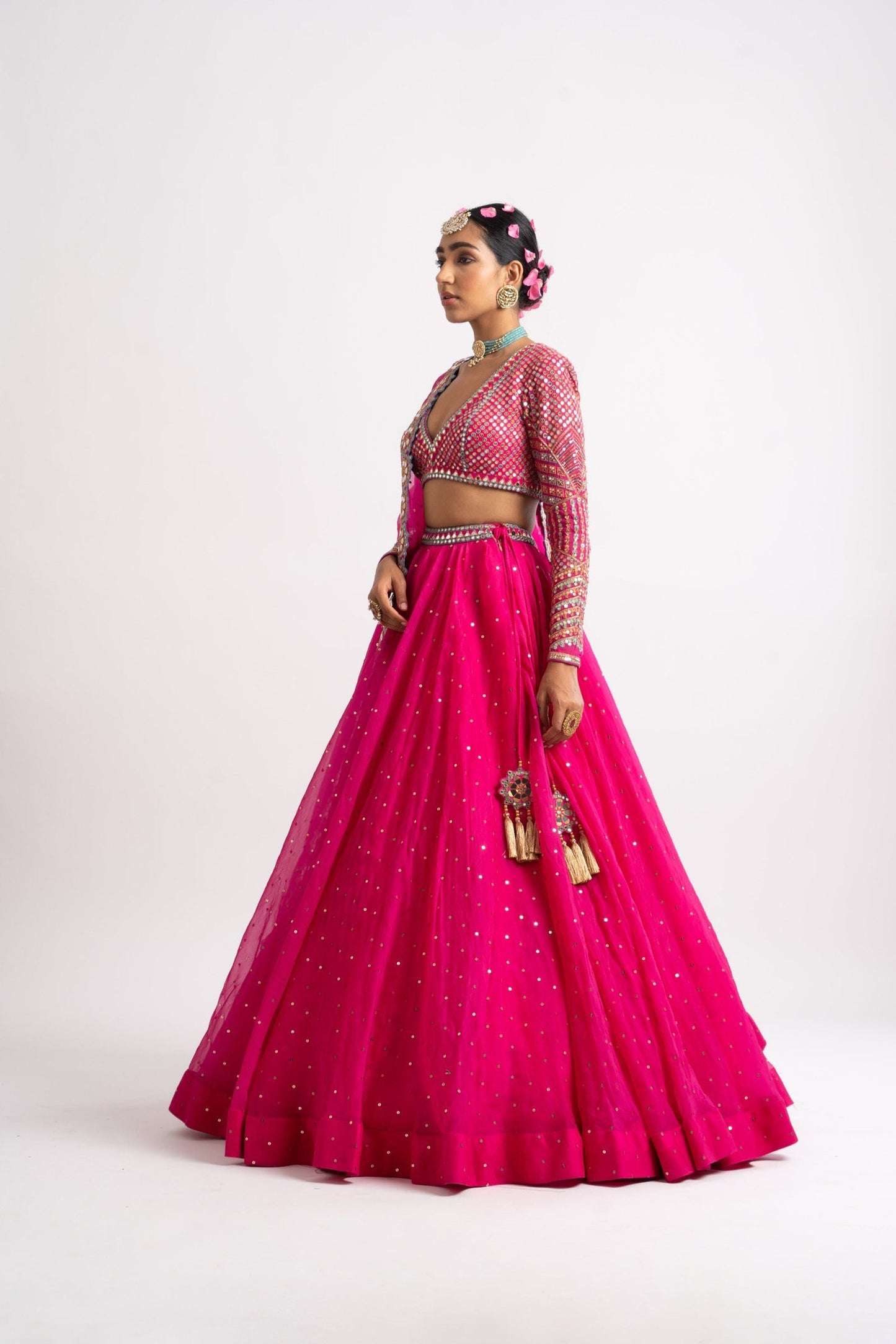 Fuschia Silk Organza Lehenga Set