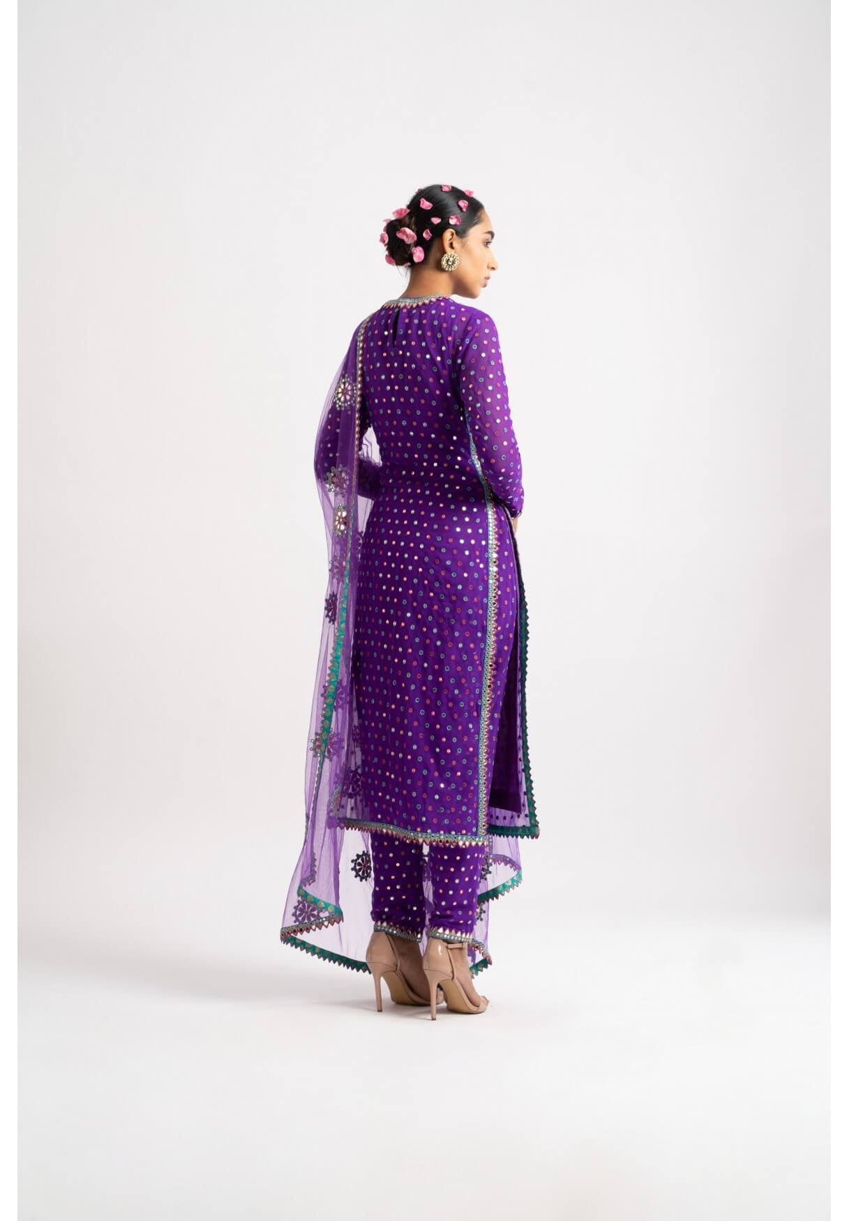 Purple Multi Polka Pant Kurta Set