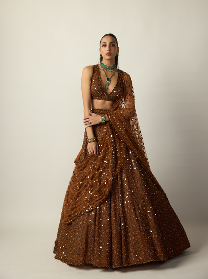 Metallic Copper Lehenga Set