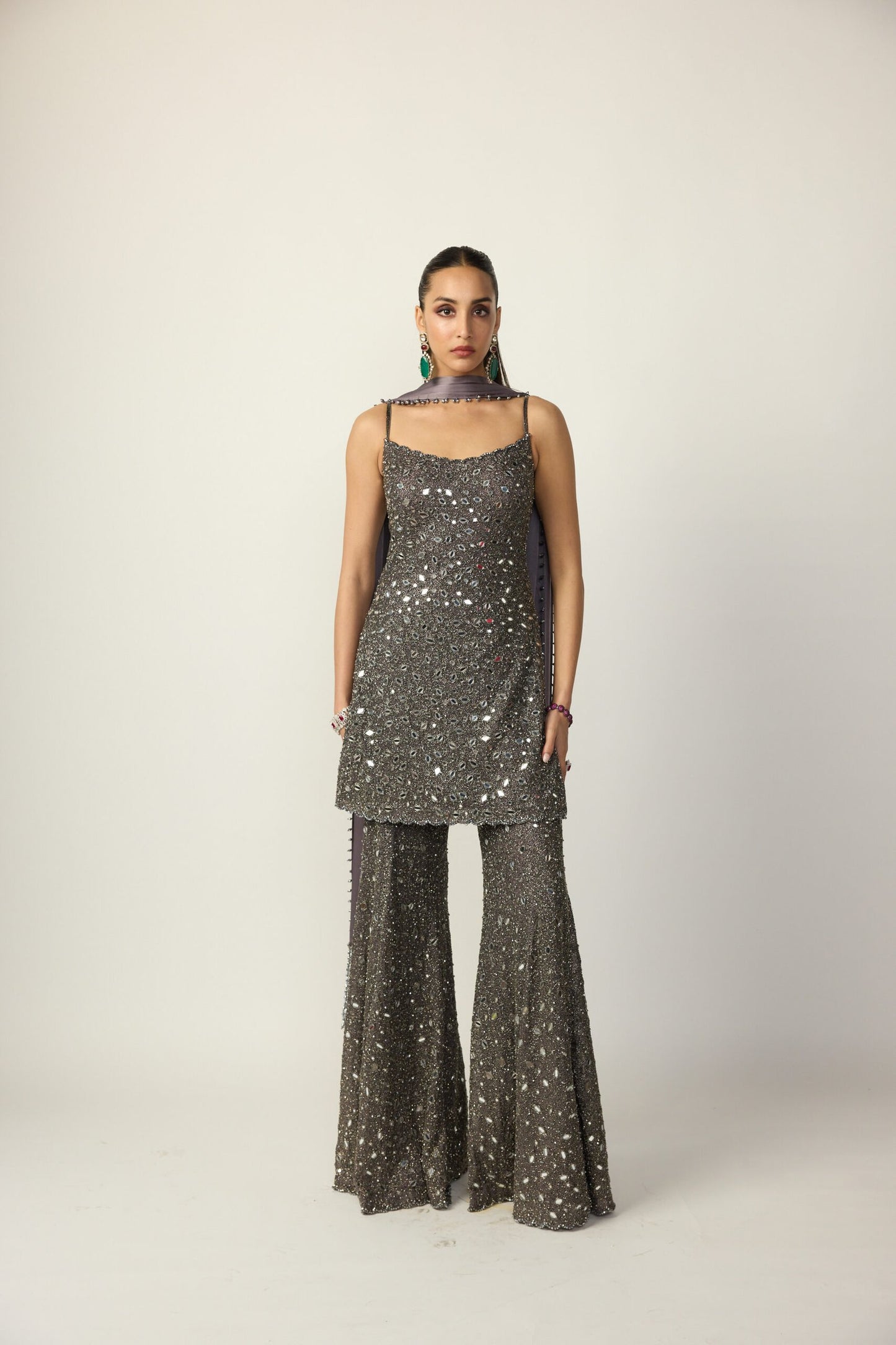 Metallic Grey Sharara With Kurta  Set