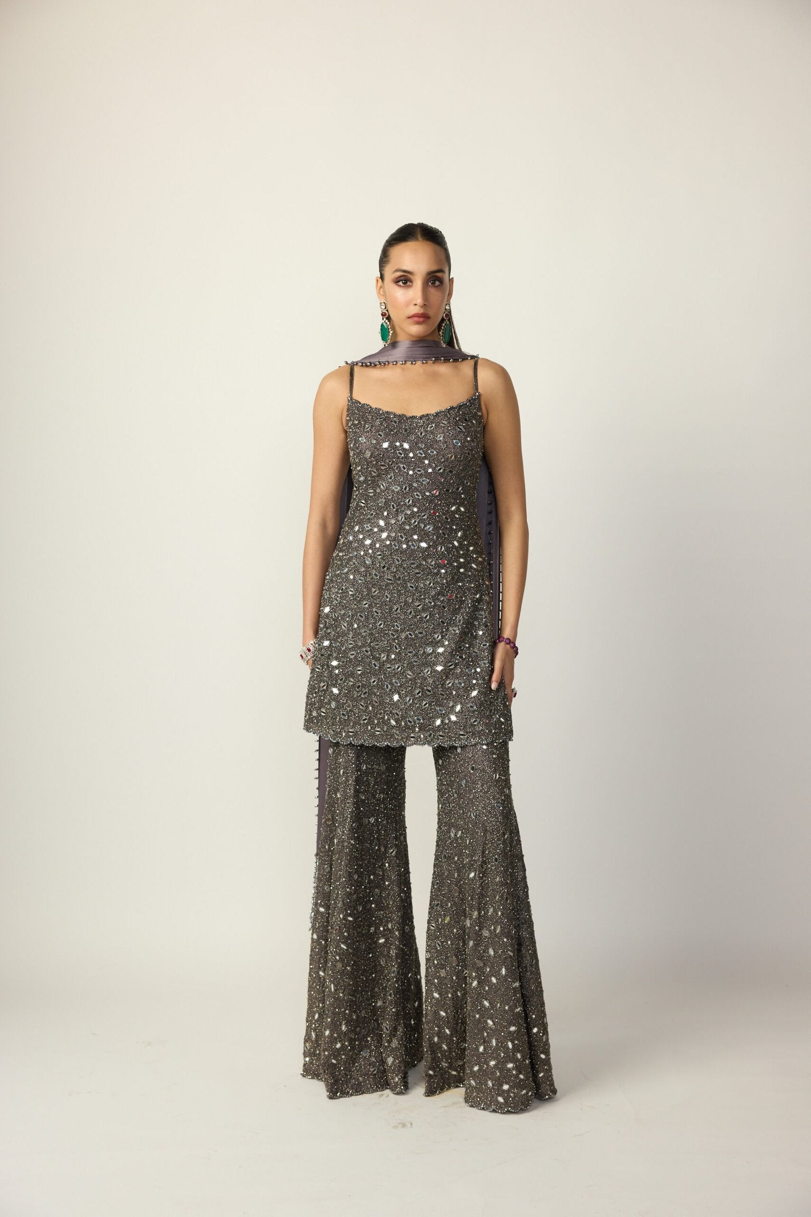Metallic Grey Sharara With Kurta  Set