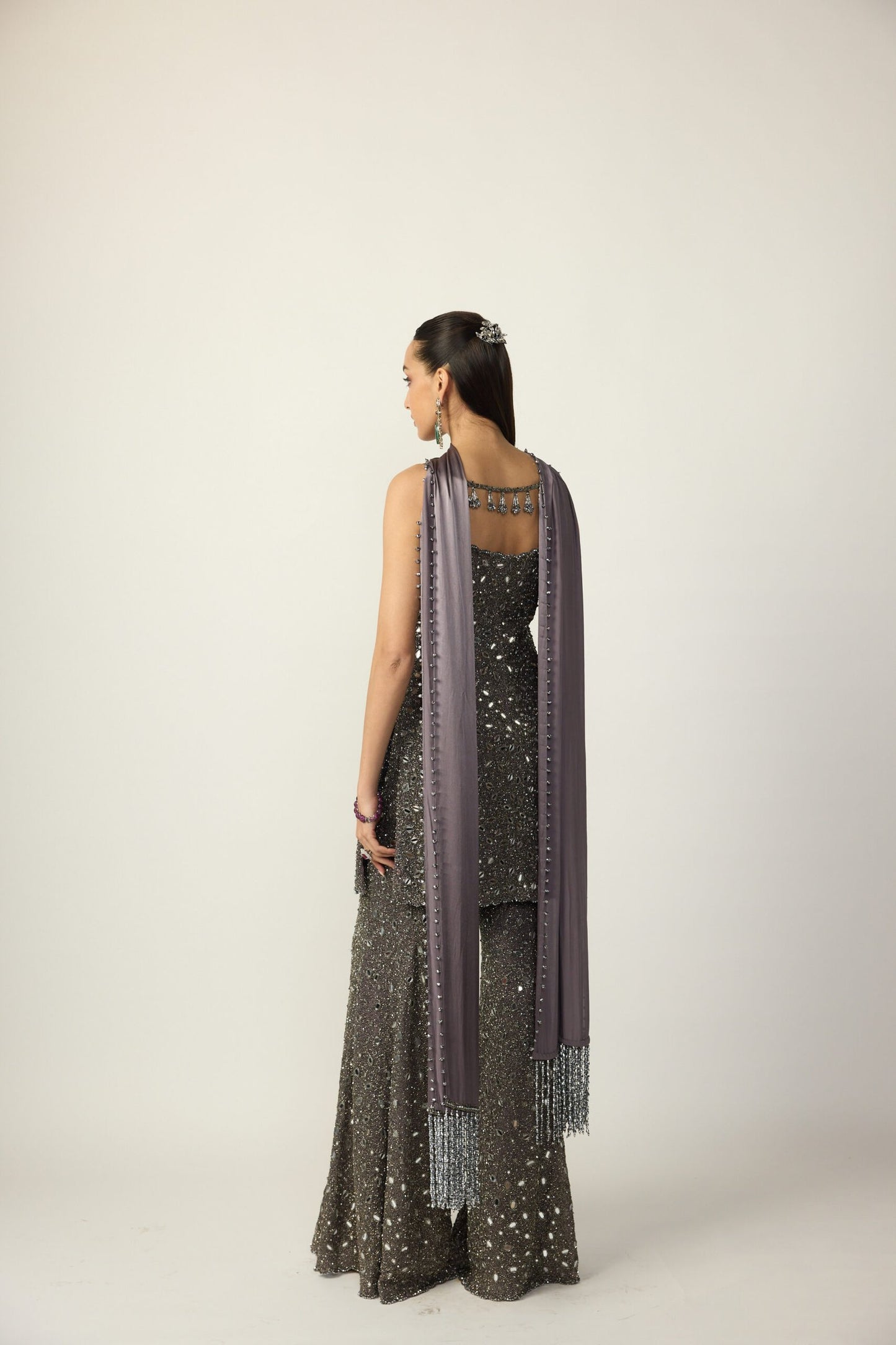Metallic Grey Sharara With Kurta  Set