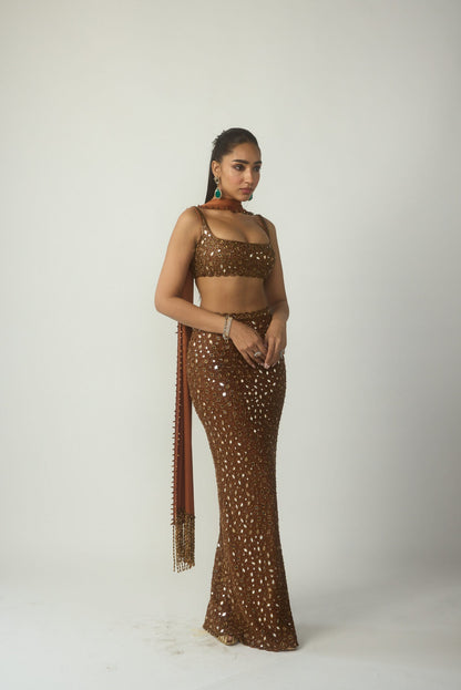 Metallic Copper Pencil Skirt Set