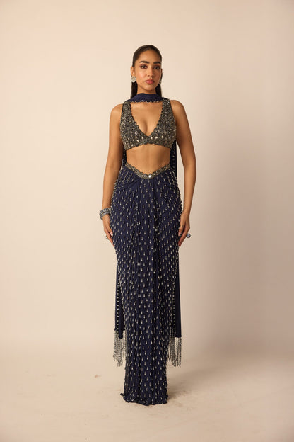 Deep Blue Single Drop Draped Skirt