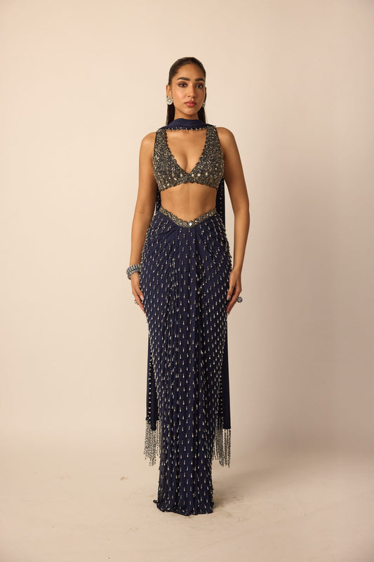 Deep Blue Single Drop Draped Skirt