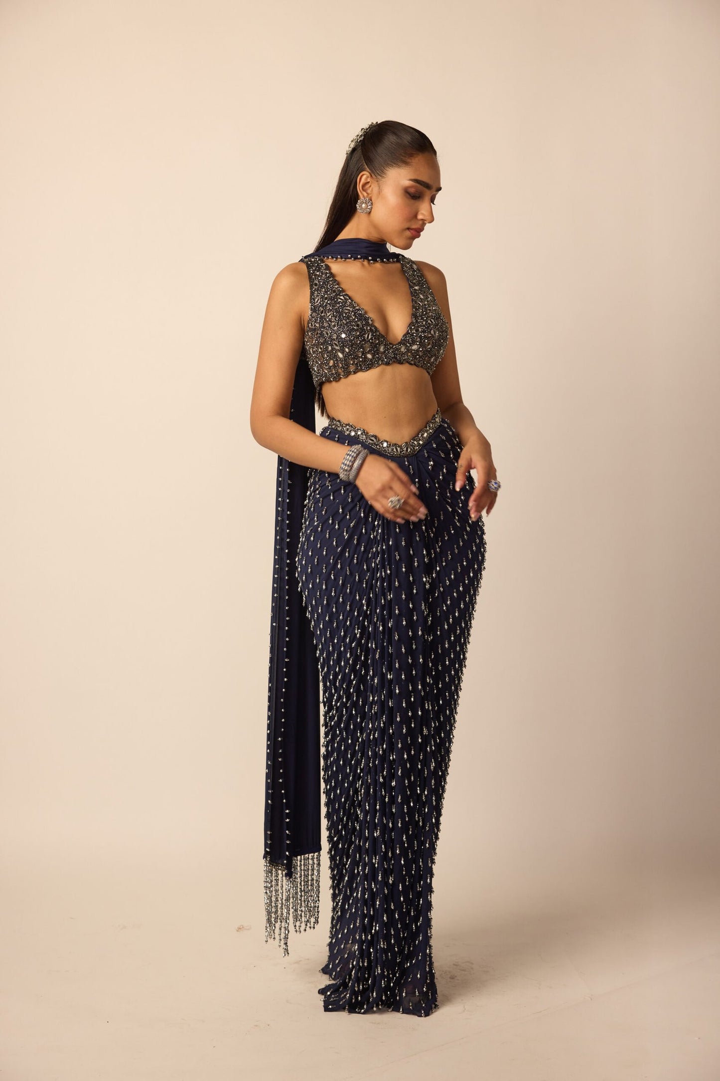 Deep Blue Single Drop Draped Skirt