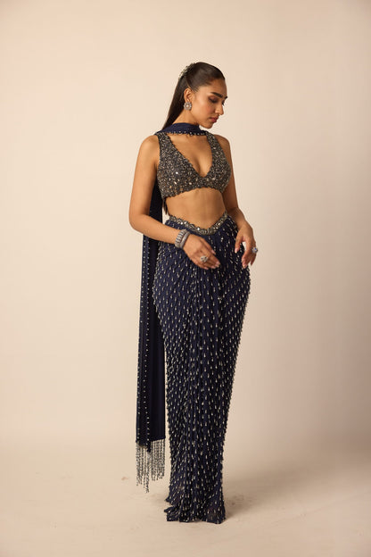 Deep Blue Single Drop Draped Skirt