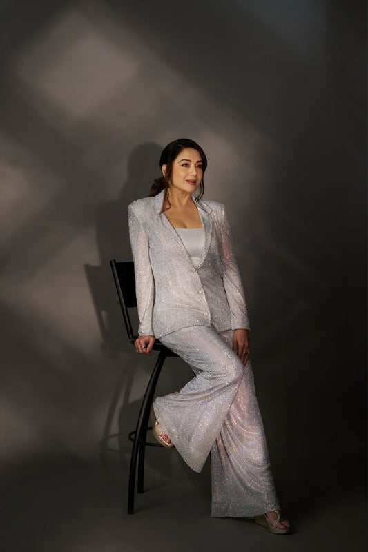 Madhuri Dixit in Boxy Crystal Studded Jacket, Pant