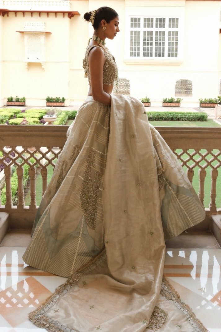 Geena Singh in our Pearl gold silk zari tissue lehnga set