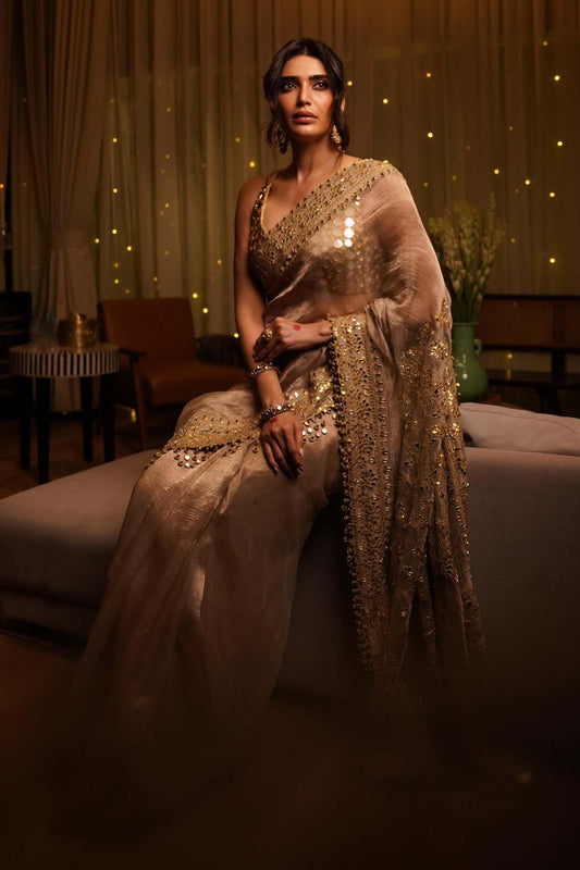 Karishma Tanna in Gaja Kavya Saree and Mirror Work blouse