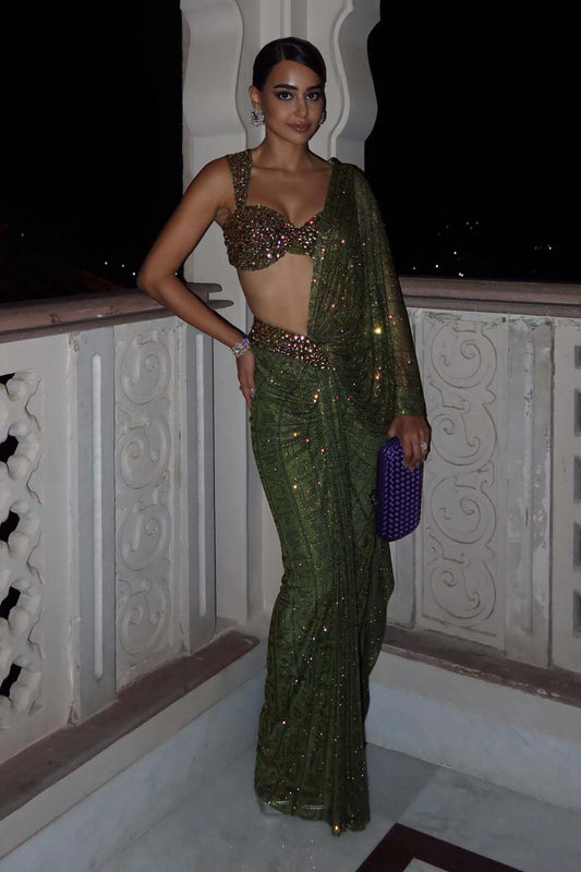 Arushi Mehra in Eman Draped Skirt Saree Set