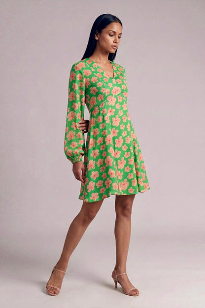 Green Passion Flower Skater Dress