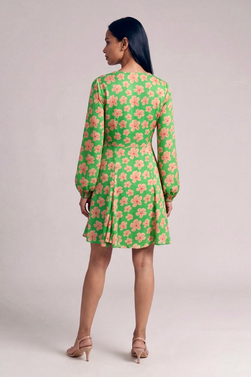 Green Passion Flower Skater Dress