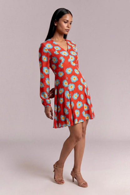 Red Crazy Daisy Skater Dress