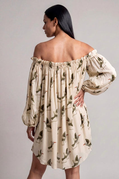 Ivory Gold Finch Off Shoulder Dress