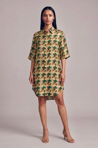 Tan Birds of Paradise Long Shirt