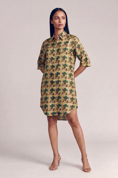 Tan Birds of Paradise Long Shirt