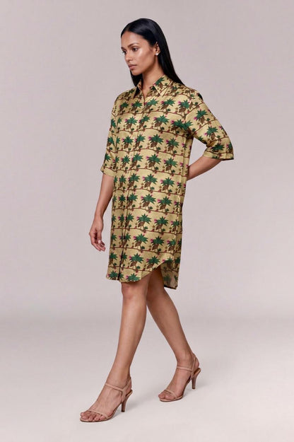Tan Birds of Paradise Long Shirt