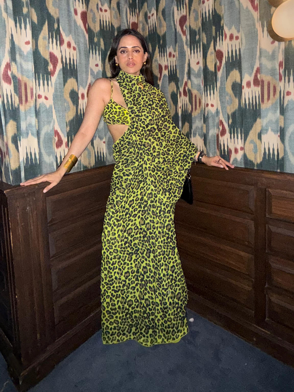 Green Leopard Print Saree